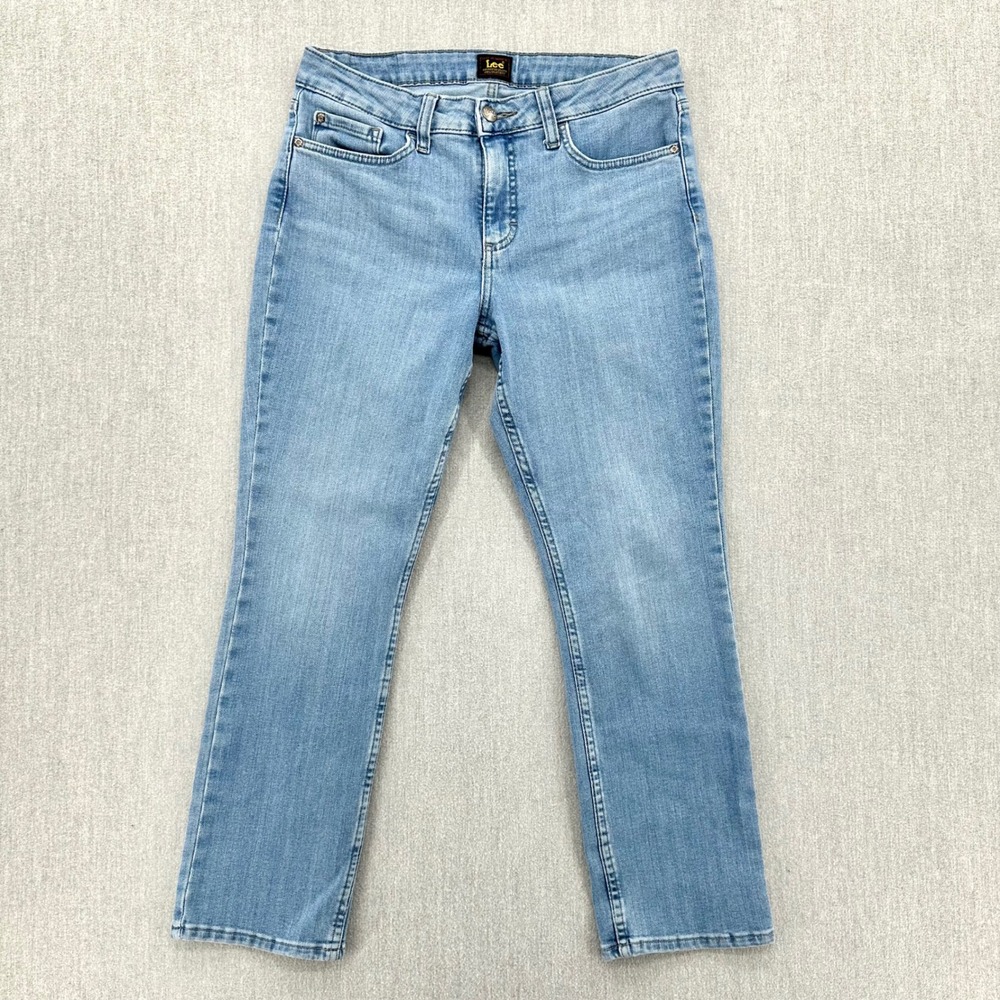 Lee Jeans Womens Size 12 Straight‎ Leg Denim Blue Light Wash Mid Rise Stretch